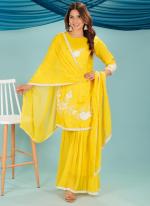 Muslin Yellow Party Wear Hand Work Readymade Sharara Suit